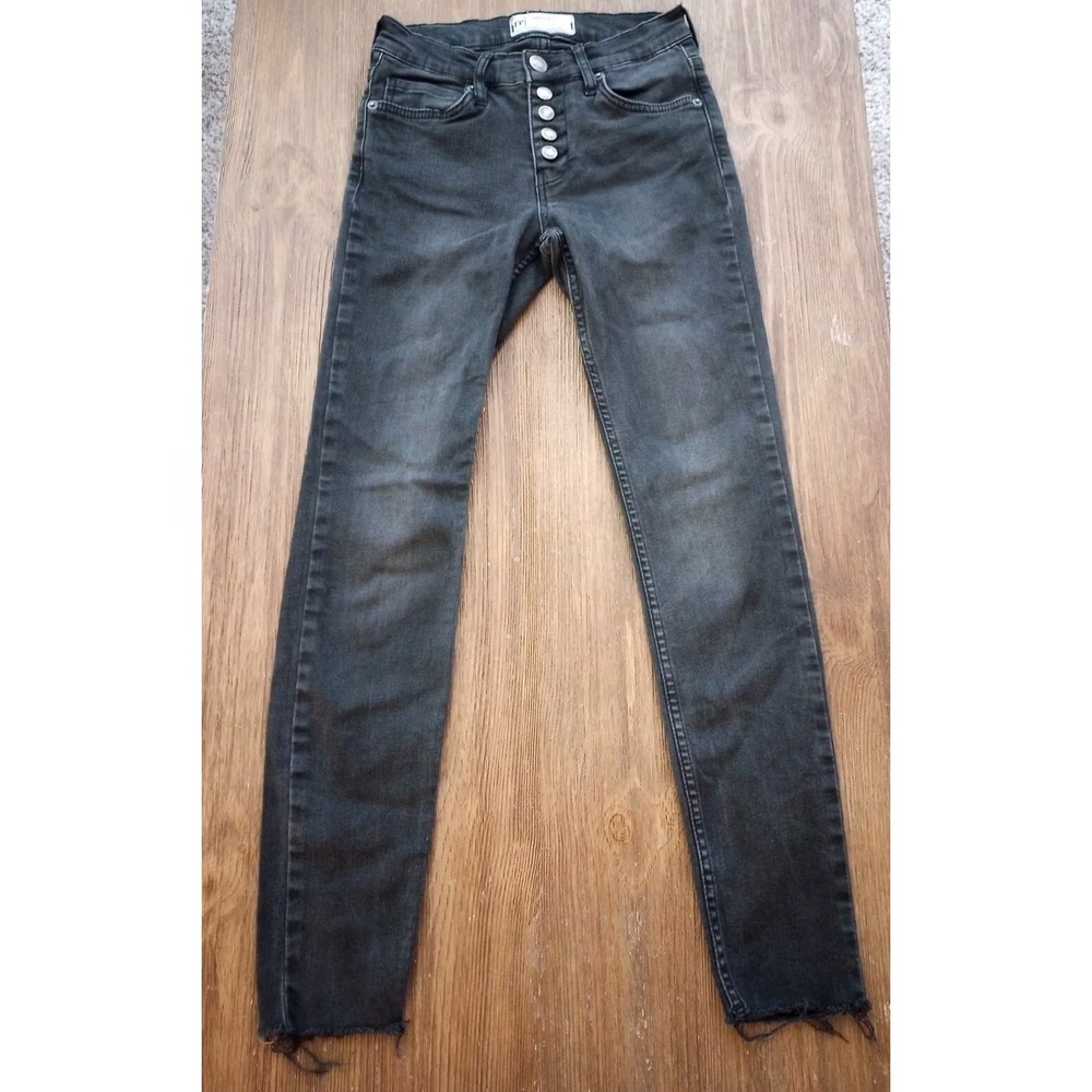 Free People Jeans Women's Size 26 Black Button Fly Skinny Raw Hem Frayed‎ Denim